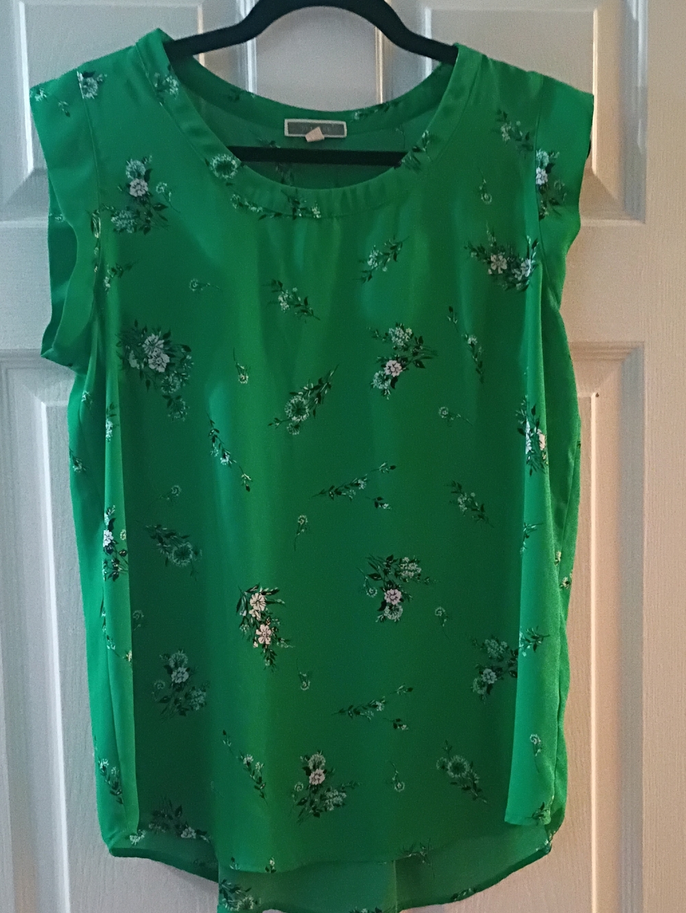Pleione Emerald Green Floral Cap-Sleeve Blouse